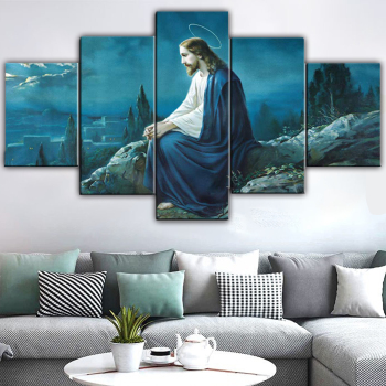 Jesus Blue Background 5 Canvas Wall Art Combination Painting Home Decoration Oil Painting