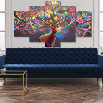 5 Pieces Canvas Art Wall Painting Decorative Animal Deer Modular Picture For Living Room Home Decor Wall Art Paints Unframed