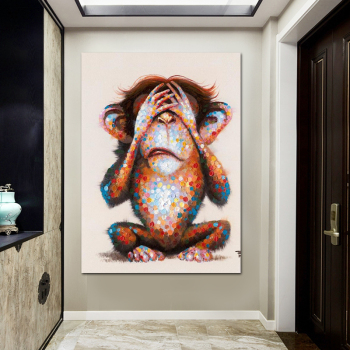 100% personalizado moderno pequeño mono pintura lienzo arte de la pared lienzo abstracto pinturas al óleo para la decoración del hogar