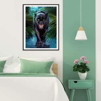 Пользовательские холст стены искусства 5D Diy кристалл Homfun набор алмазной живописи Черная пантера животное алмазная краска по номеру для Amazon