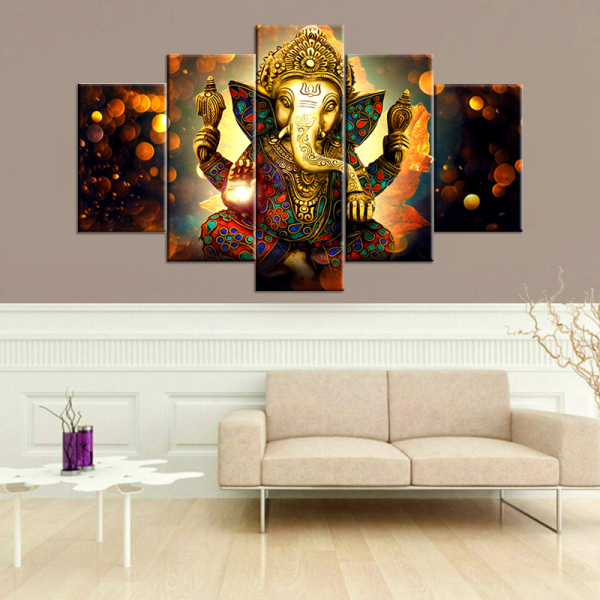 5 Panel India elephant abstract canvas printing for Home decoration