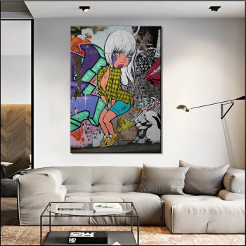 Graffiti Colorful White Hair Trend Cool Girl And Monroe Pose Abstract Oil Painting And Wall Home Decoration Painting