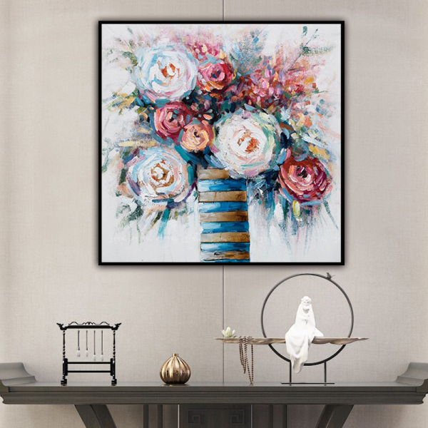 handmade oil painting  Thick texture Abstract A vase full of flowers home decor  Wall Decoration