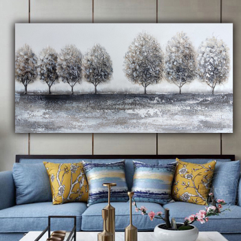 Abstract heavy oil grey trees handmade art painting, kids and adults home decor wall decor painting