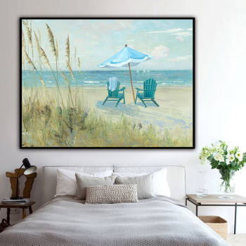 Handmade Texture Oil Painting View the scenery on the beach reclining chair Abstract Art Wall Pictures Decoration