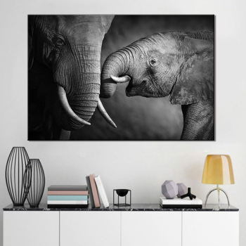 Print Black and White Africa elephant  Animals Posters Safari Nursery Wall Decor Baby Animal Kids Wall Art Canvas Painting