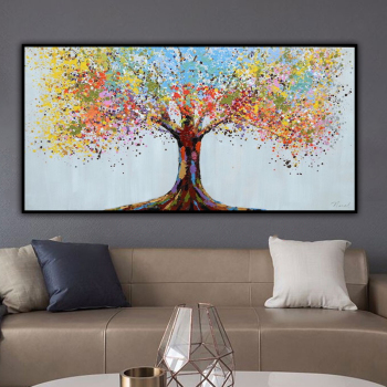 handmade painting Thick texture A colorful tree for room decoration