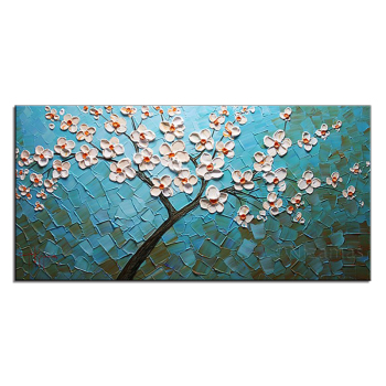 Lienzo grande pintado a mano de artista, cuchillo abstracto moderno, pintura al óleo de flores sobre lienzo, pintura gruesa, cuchillo texturizado, pintura de flores