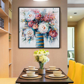 handmade oil painting  Thick texture Abstract A vase full of flowers home decor  Wall Decoration
