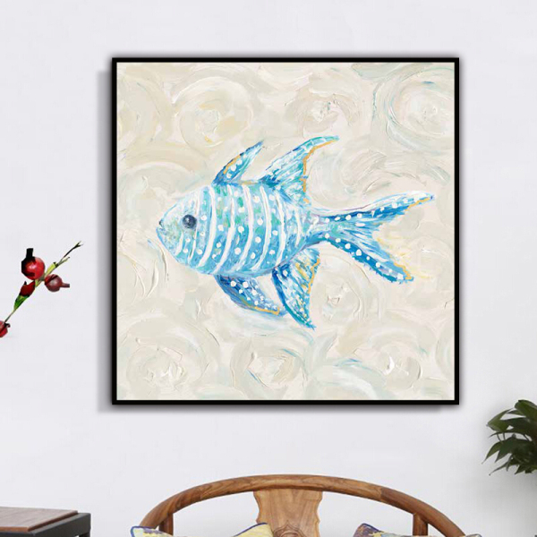 Handmade Wall Decoration A blue sea fish Abstract Canvas Art Oil Painting decor wall decor