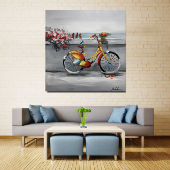 Romantic High Quality Seabeach Birds Bicycle Hand-painted Canvas Oil Painting for Wall Decor