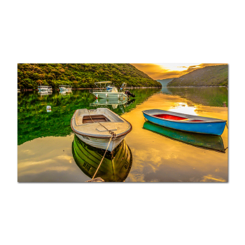 Digital printing canvas painting beautiful lake scenic with boat, scenery art picture 3d printing painting