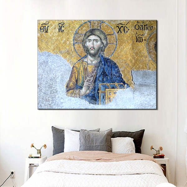 Jesus God Believes In Christian Arabic Numerals With A Yellow Blue Background Home Wall Decoration Abstract Canvas Oil Painting