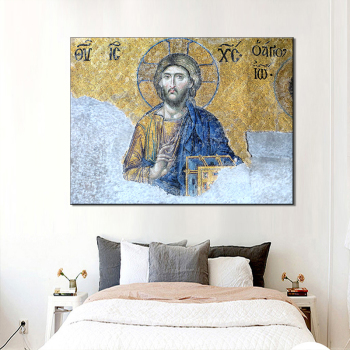 Jesus God Believes In Christian Arabic Numerals With A Yellow Blue Background Home Wall Decoration Abstract Canvas Oil Painting