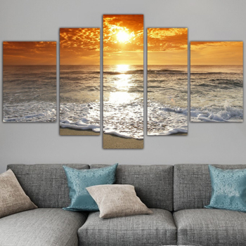 Canvas 5 Panel Hot The beach the sea the golden sky the scenery pretty Wall Art Poster HD Print OTHER Paintings
