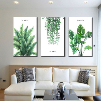 Affiche d'impression d'art de toile de feuilles de plantes tropicales vertes modernes, photos murales de plantes vertes nordiques chambre d'enfants grande peinture sans cadre