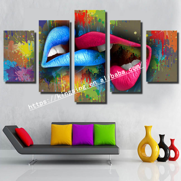Modern 5 Frameless Canvas Graffiti Lip Wall Printing Art Home Decoration 5 Living Room Pictures