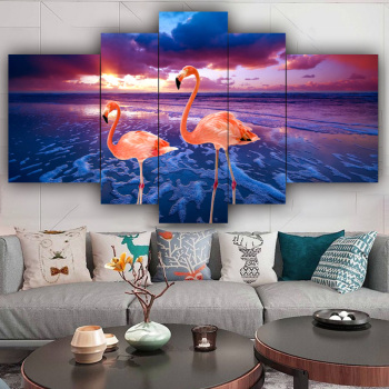 Factory original frameless art prints living room decoration five oil paintings flamingo oil painting