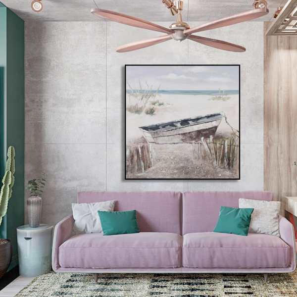 Latest product abstract boat sea scenic painting art, rolled packing canvas oil painting kit