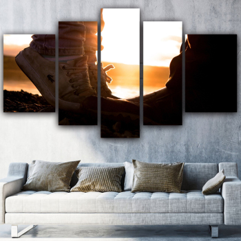 Custom home decoration the setting sun beautiful living room picture prints 5 panel wall art canvas painting