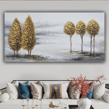 Wholesale hot sale home decor oil painting thick texture golden trees wall art painting on canvas