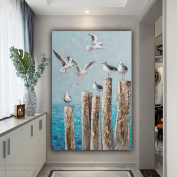 Handmade Texture Oil Painting Seabirds by the sea Abstract Art Wall Pictures for Home Office Decoration