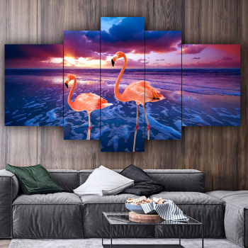 Factory original frameless art prints living room decoration five oil paintings flamingo oil painting