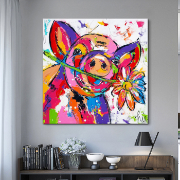 Hand Painted Cool pig Canvas Oil Paintings Wall Art for Living Room Home Wall Decor Animals Pictures for Kids Room Art Decor