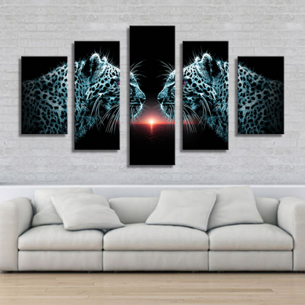 5 panels tiger Beacon Canvas Wall Art Canvas Painting Custom Wall Paintings Art Work Painting  Living Room Wall Decoration
