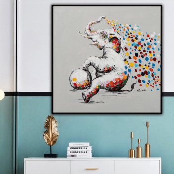 Animal Art Paintings Handmade Bright-coloured Elephant play ball Oil Paintings for Wall Decor