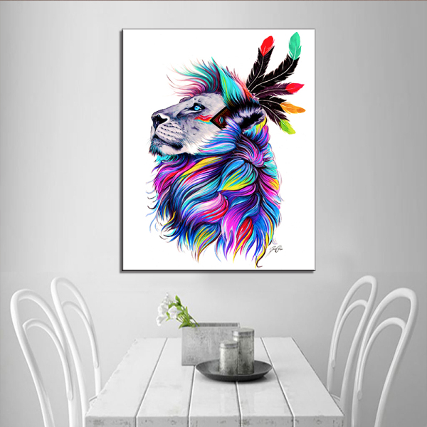 Colourful Lion Canvas Painting Wall Art Picture for Living Room Home Poster Animal Art Print Canvas No Frame