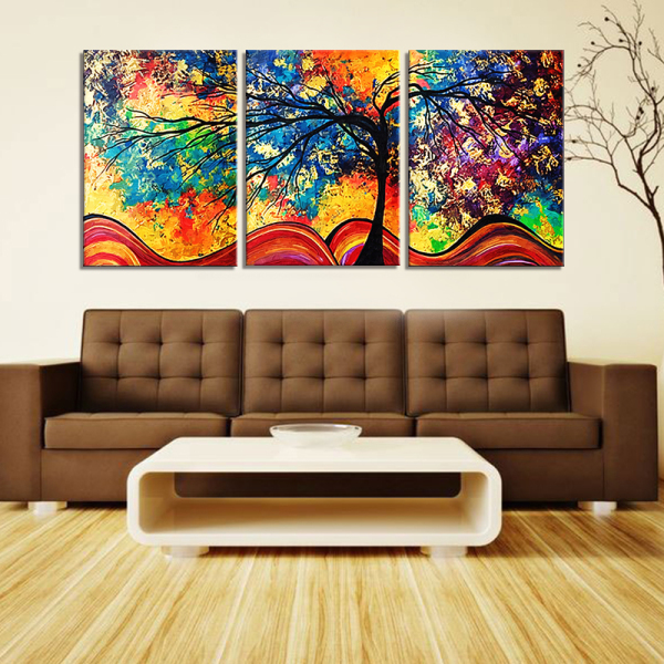beautiful tree unframed 3 panel printed painting of art wall decoration oil painting
