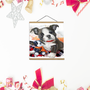 Pangoo, venta al por mayor, personalizado, perro de Navidad y árbol, colgante de pared, enmarcado, pintura DIY por juego de números