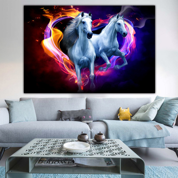 Room wall art animal colored running horse oil painting sofa background modern decorative painting