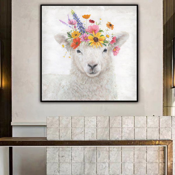 High Skills Artist Handmade Abstract Oil Painting on Canvas Modern Art Color Sheeps with flowers Painting for Wall Pictures