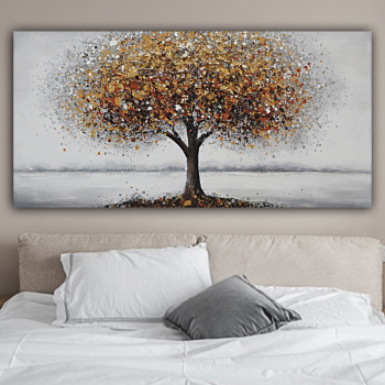 handmade oil  painting Thick texture Autumn trees for home decorate