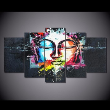 2018 neues Design Ungerahmt 5 Panel Buddha Leinwand Öldruck Malerei Moderne Wandkunst Dekor Malerei