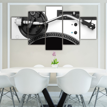 Modern Frameless Black And White Metal Mechanical Disc Music Instrument Canvas Wall Art 5 Combination Painting Home Decor Oil