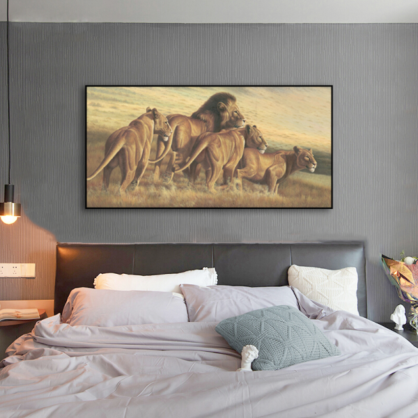 Customized diy living room decoration the lion family sweetvel art painting, printed type home art printed canvas painting