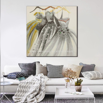 Fashion Handmade Oil Painting, Sketch Dress Picture Painting, Girls Gowns Oil Painting for Girls Room