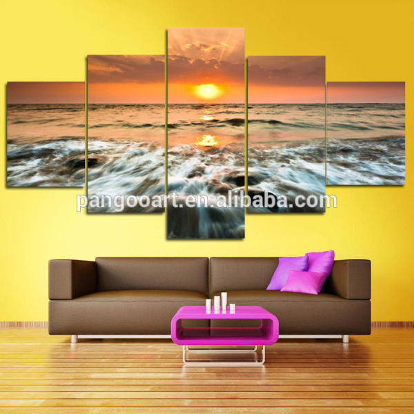 Hermosa pintura al óleo natural del paisaje del amanecer en la lona para la decoración de la pared de la sala de estar