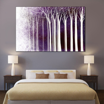 Nordic Purple Trees Poster Abstrakter Sternenhimmel Leinwand Gemälde Dekorative Hängebilder