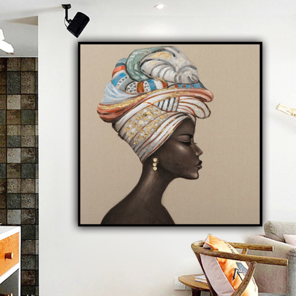 Wholesale Factory Beautiful Black Woman Diy Portrait Oil Painting Wall Art For Home Decor 80X80cm