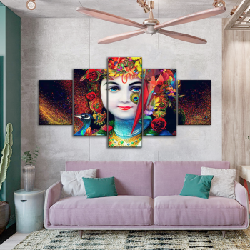 Abstract Printing 5 Pieces Space Canvas Wall Art Picture, Religious India Hindustan Portrait Art Wall Painting