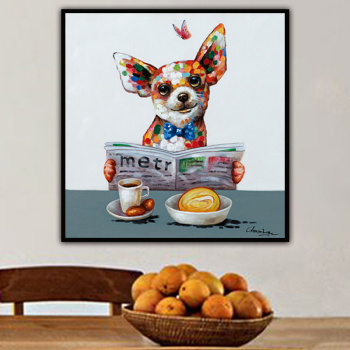 Hot selling 100% handmade modern colorful animal abstract POP art dog read newspapers oil painting on canvas for home decor