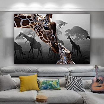 New design home decoration custom home wall art craft animal giraffe canvas painting wholesale