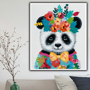 Handmade Texture Oil Painting The panda with flowers is lovely Abstract Art Wall Pictures for Home Office Decoration