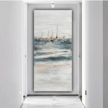 Heavy texture abstract sailing boat sea view oil painting, home hotel decoration canvas handmade oil painting