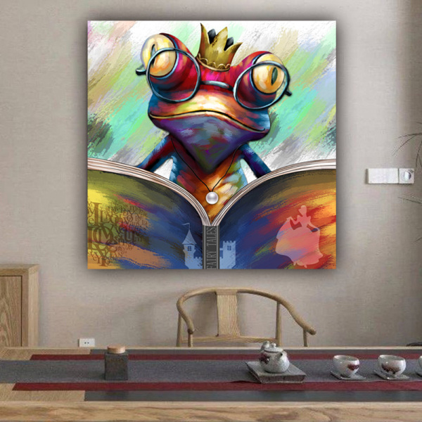 New arrival wall art custom design reading book frog abstract painting prints canvas painting wholesale