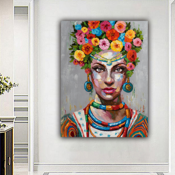 Handmade  Texture Oil Painting Women with flowers are gorgeous Abstract Art Wall Pictures  Decoration
